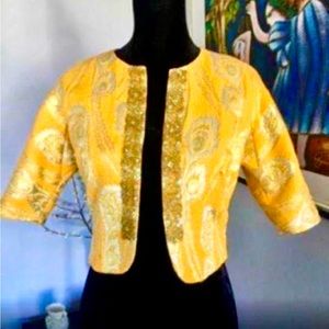 Trina Turk cropped brocade gold yellow jacket size 2